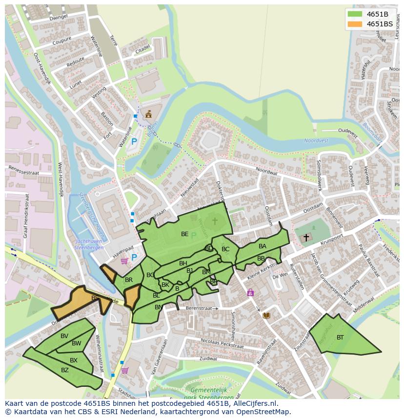 Afbeelding van het postcodegebied 4651 BS op de kaart.