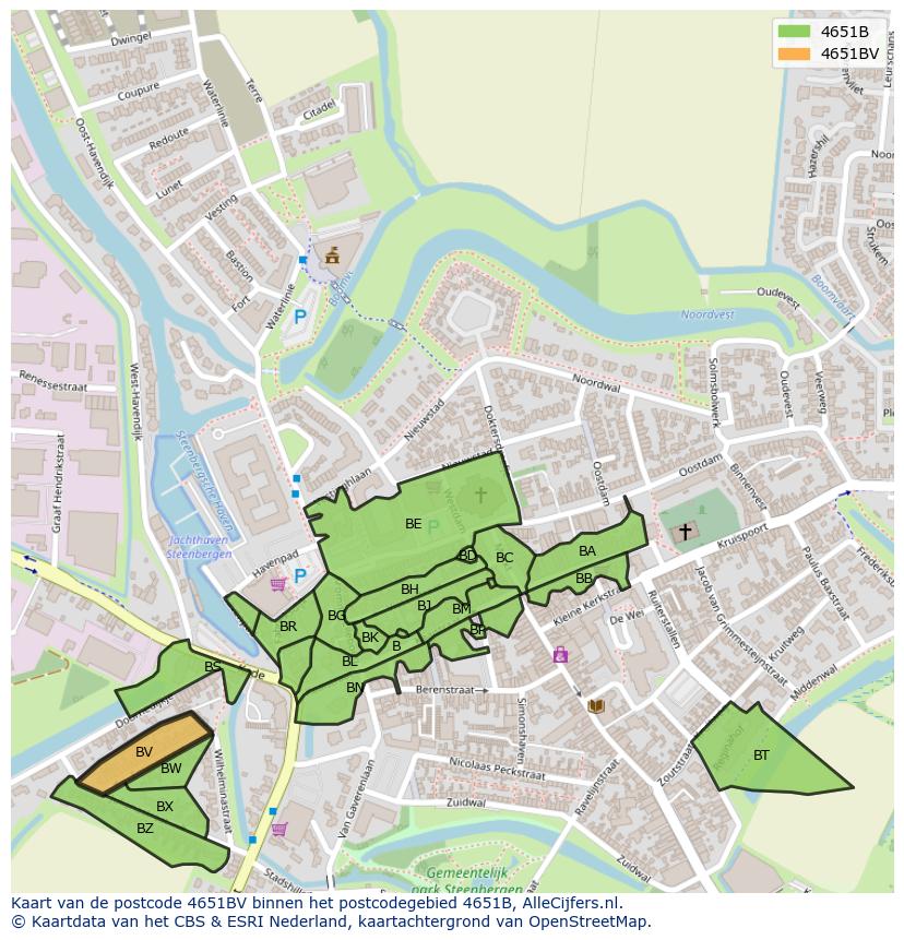 Afbeelding van het postcodegebied 4651 BV op de kaart.