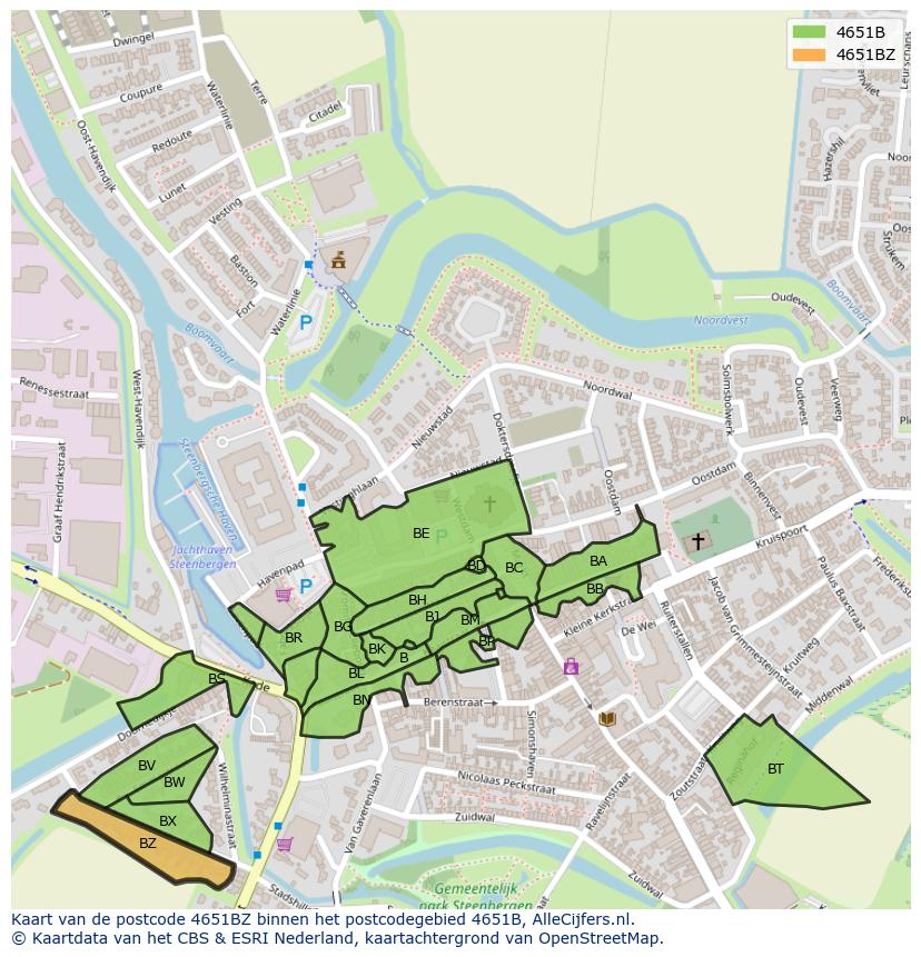 Afbeelding van het postcodegebied 4651 BZ op de kaart.