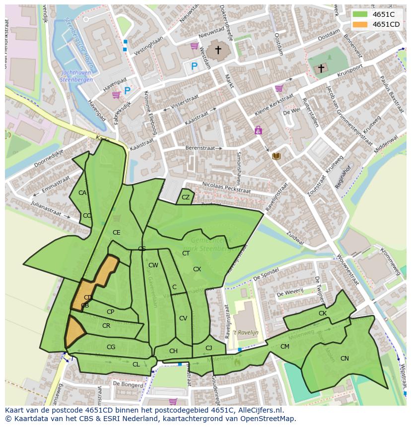 Afbeelding van het postcodegebied 4651 CD op de kaart.