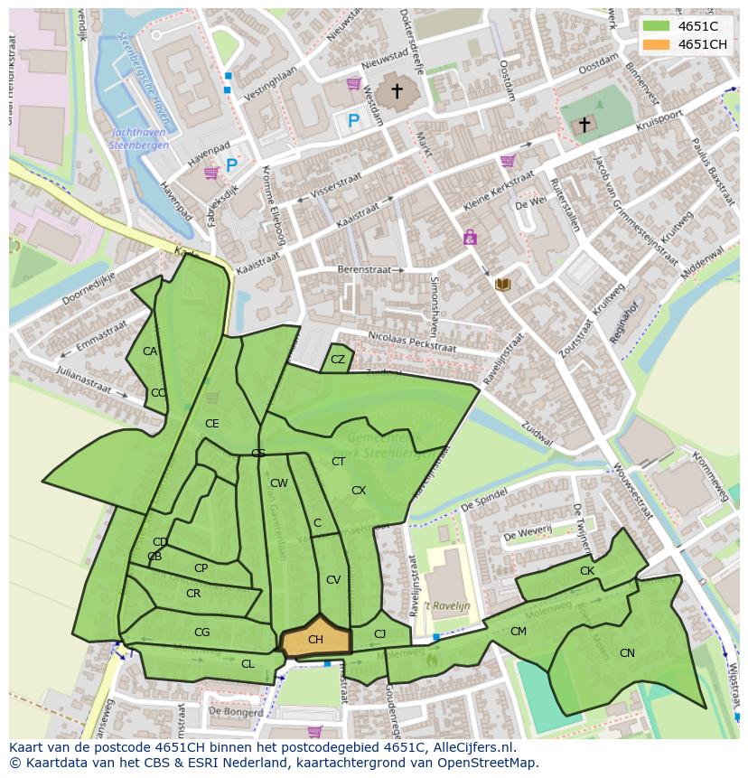 Afbeelding van het postcodegebied 4651 CH op de kaart.