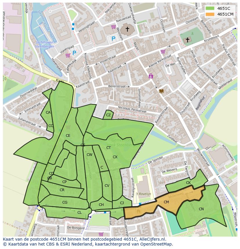 Afbeelding van het postcodegebied 4651 CM op de kaart.