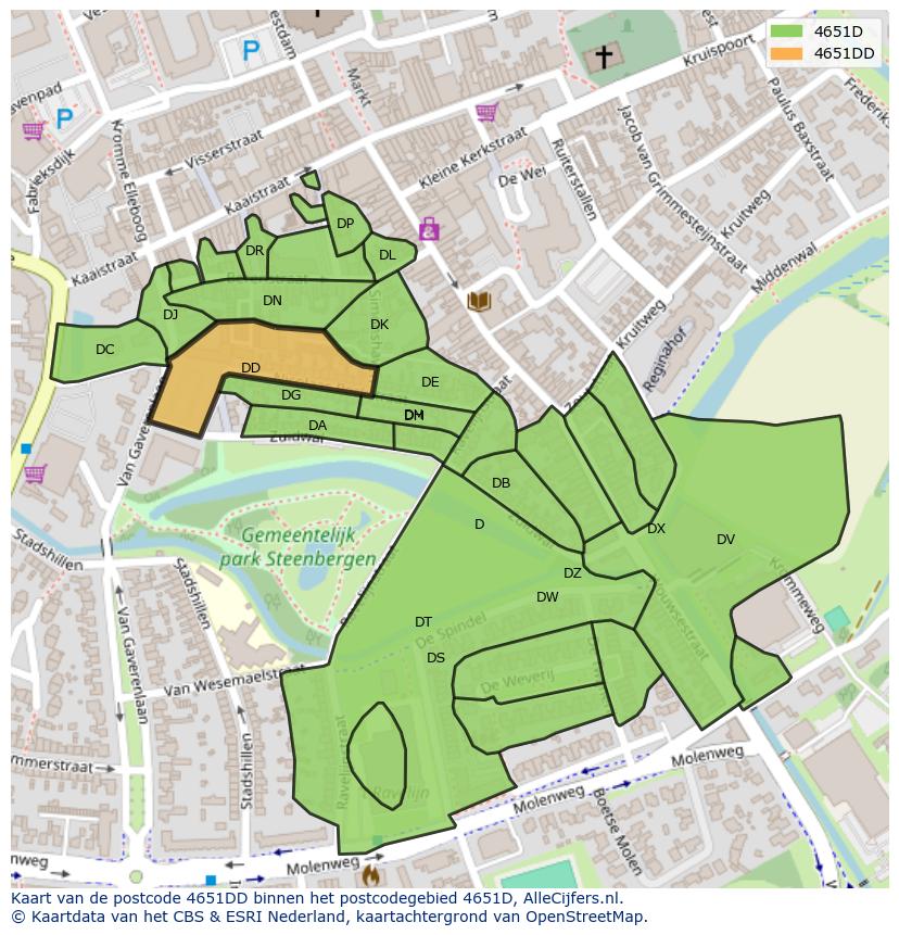 Afbeelding van het postcodegebied 4651 DD op de kaart.