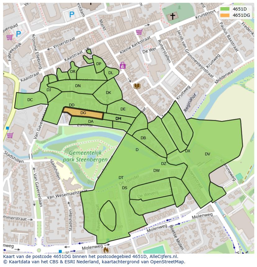 Afbeelding van het postcodegebied 4651 DG op de kaart.