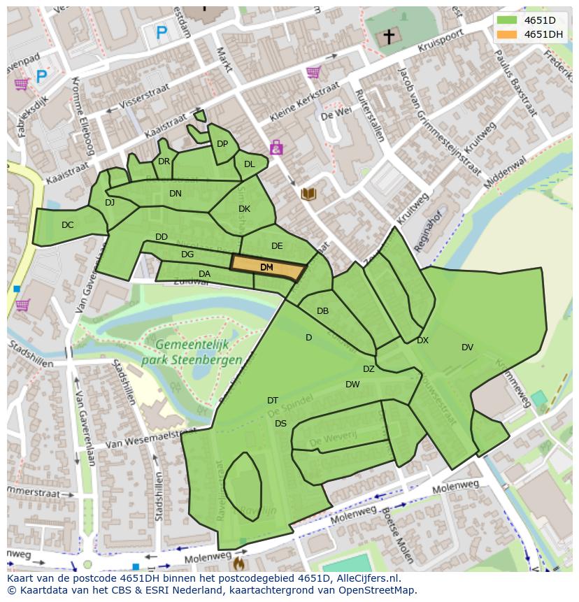 Afbeelding van het postcodegebied 4651 DH op de kaart.