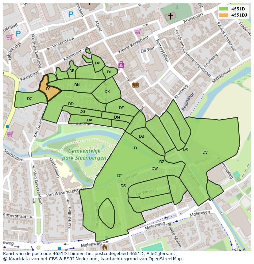 Afbeelding van het postcodegebied 4651 DJ op de kaart.