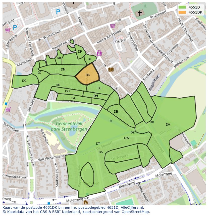 Afbeelding van het postcodegebied 4651 DK op de kaart.