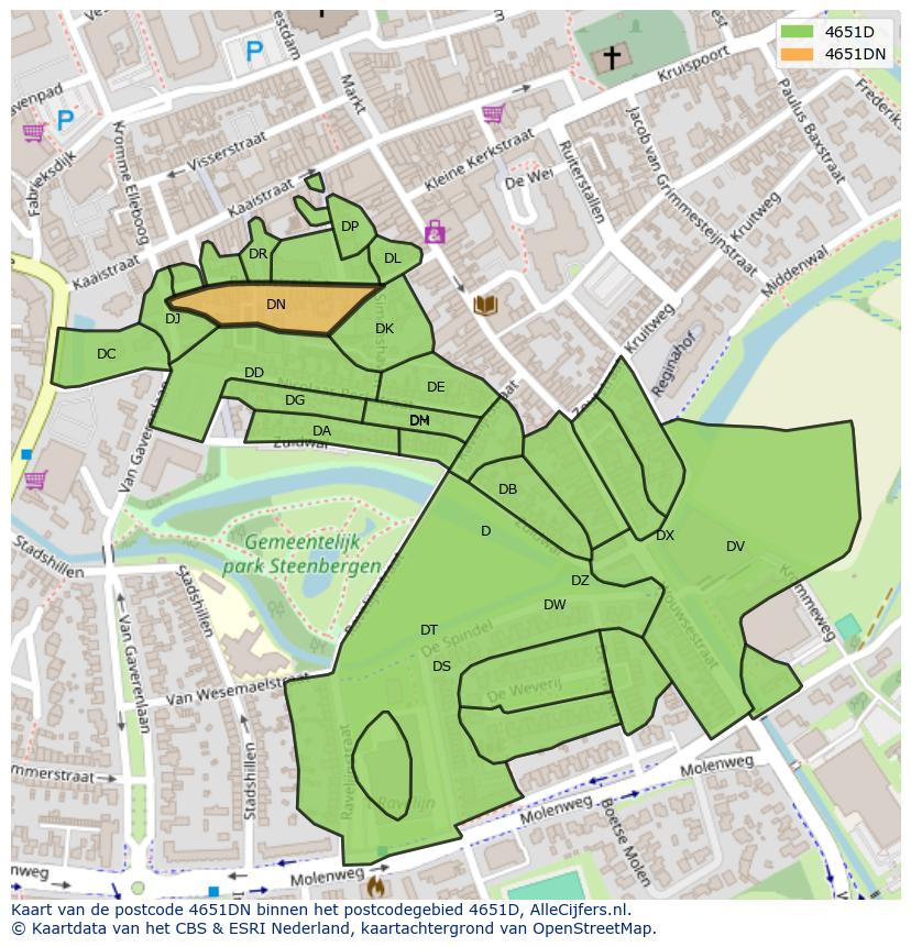 Afbeelding van het postcodegebied 4651 DN op de kaart.