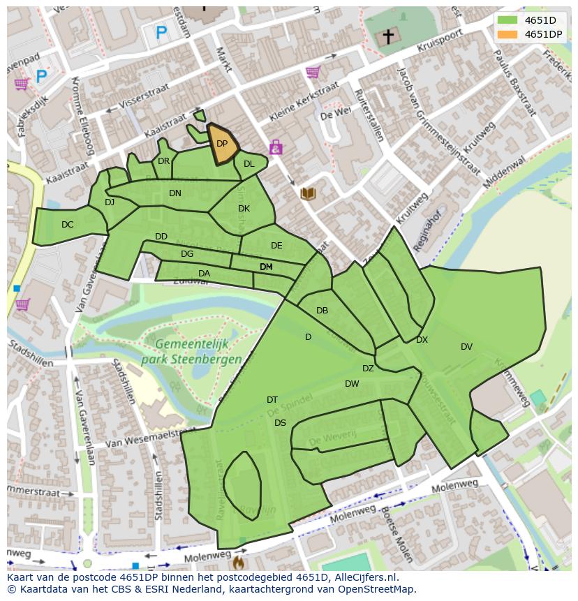 Afbeelding van het postcodegebied 4651 DP op de kaart.