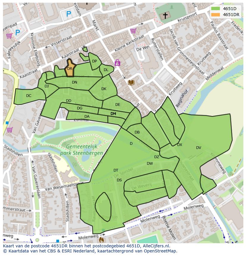 Afbeelding van het postcodegebied 4651 DR op de kaart.