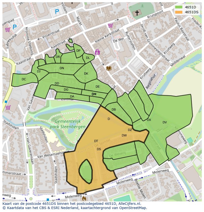 Afbeelding van het postcodegebied 4651 DS op de kaart.
