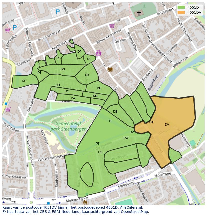 Afbeelding van het postcodegebied 4651 DV op de kaart.