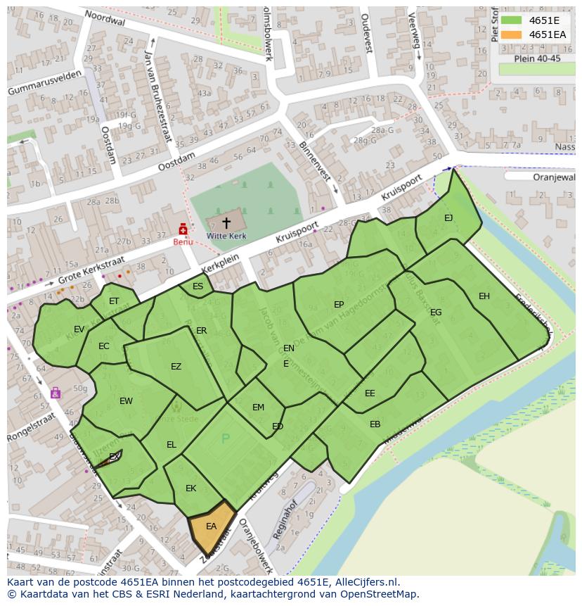 Afbeelding van het postcodegebied 4651 EA op de kaart.