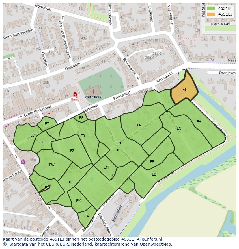 Afbeelding van het postcodegebied 4651 EJ op de kaart.