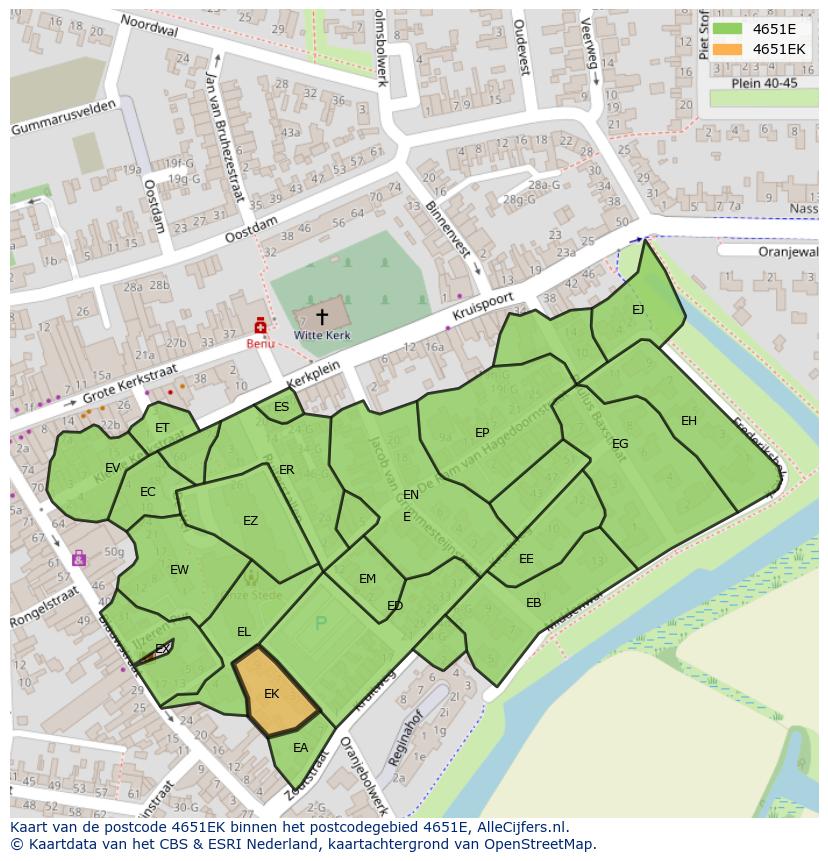 Afbeelding van het postcodegebied 4651 EK op de kaart.