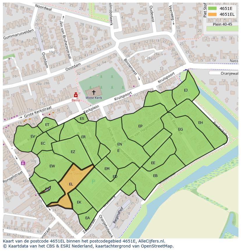Afbeelding van het postcodegebied 4651 EL op de kaart.