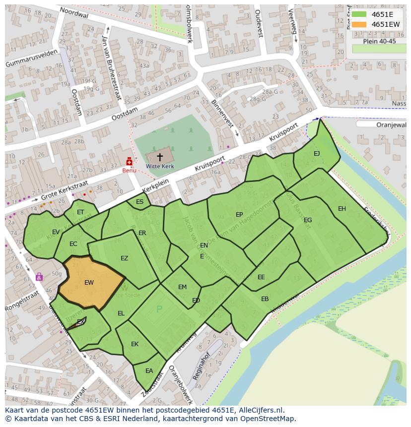 Afbeelding van het postcodegebied 4651 EW op de kaart.