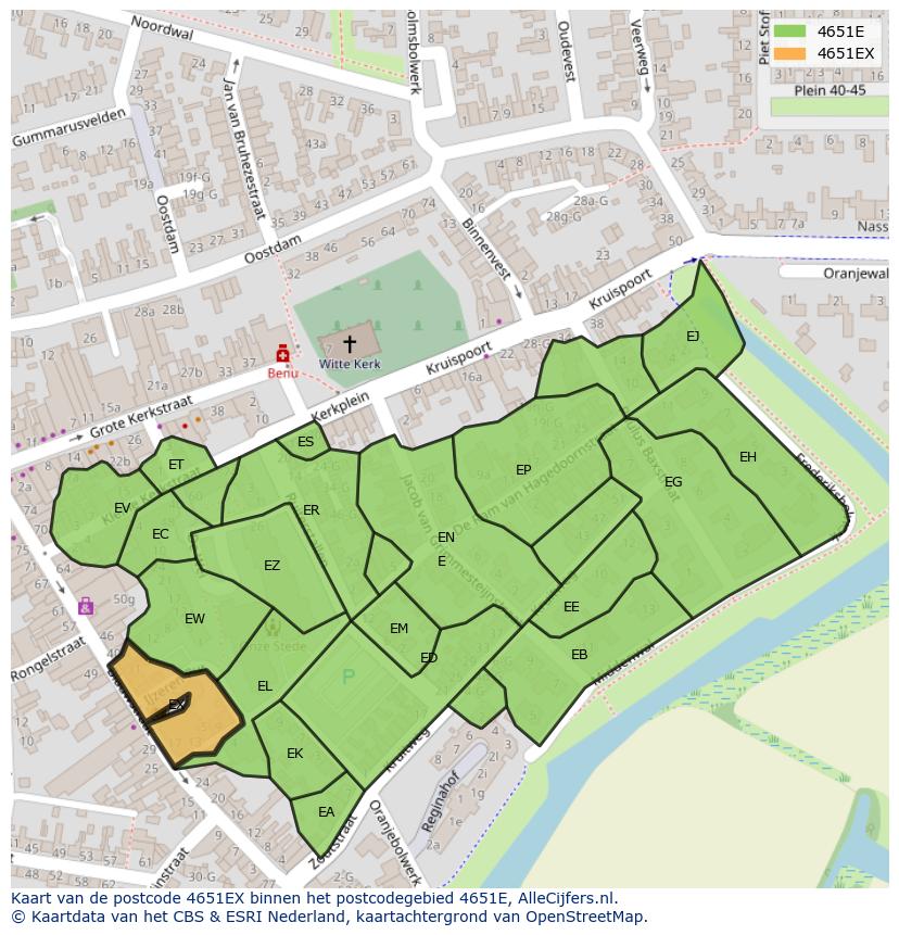 Afbeelding van het postcodegebied 4651 EX op de kaart.