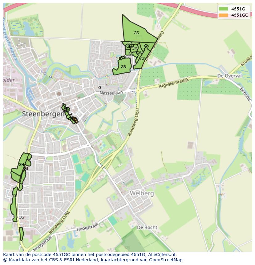 Afbeelding van het postcodegebied 4651 GC op de kaart.