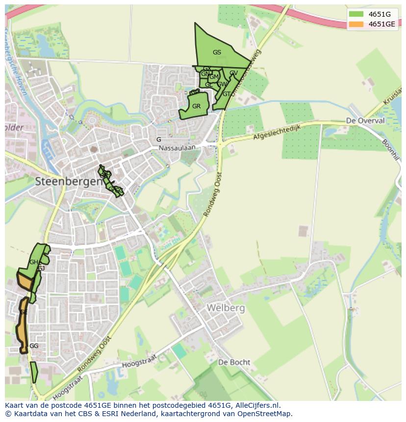 Afbeelding van het postcodegebied 4651 GE op de kaart.