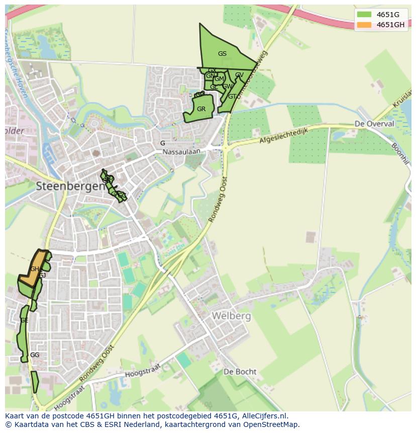 Afbeelding van het postcodegebied 4651 GH op de kaart.