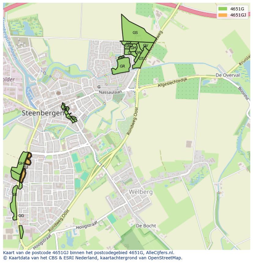 Afbeelding van het postcodegebied 4651 GJ op de kaart.