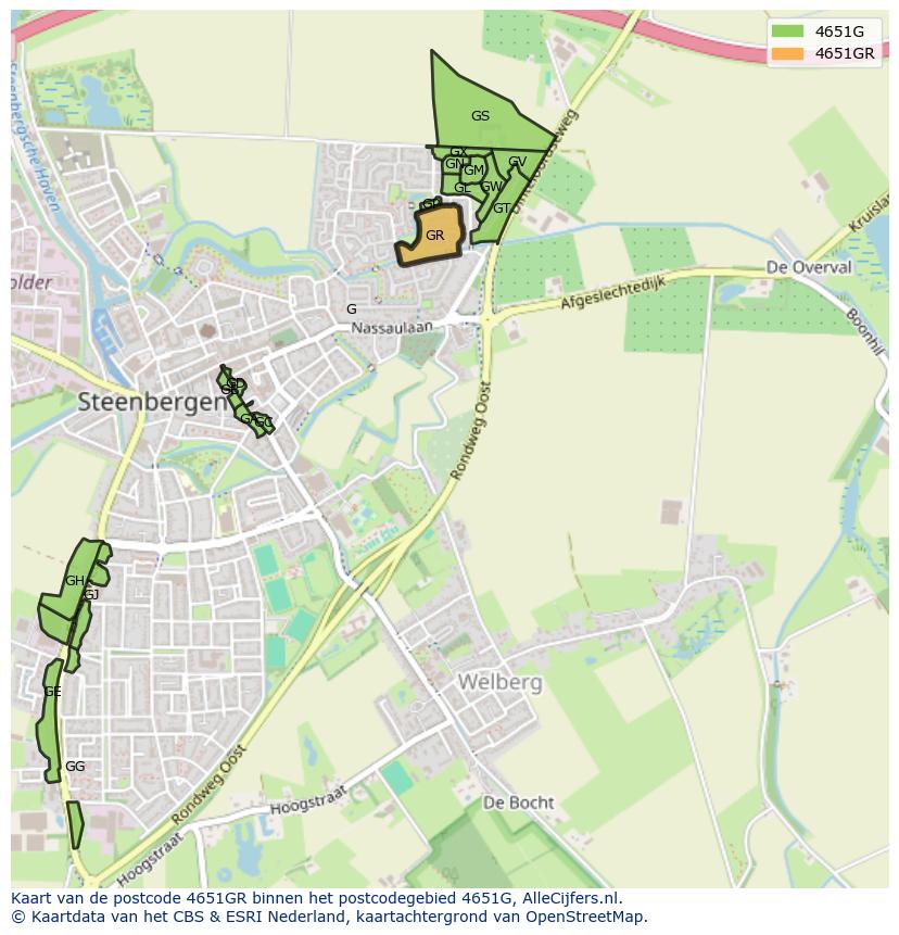 Afbeelding van het postcodegebied 4651 GR op de kaart.