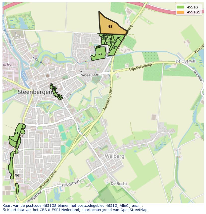 Afbeelding van het postcodegebied 4651 GS op de kaart.