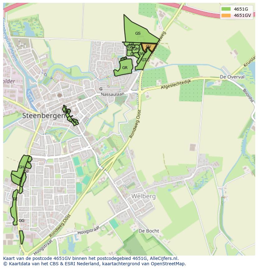 Afbeelding van het postcodegebied 4651 GV op de kaart.