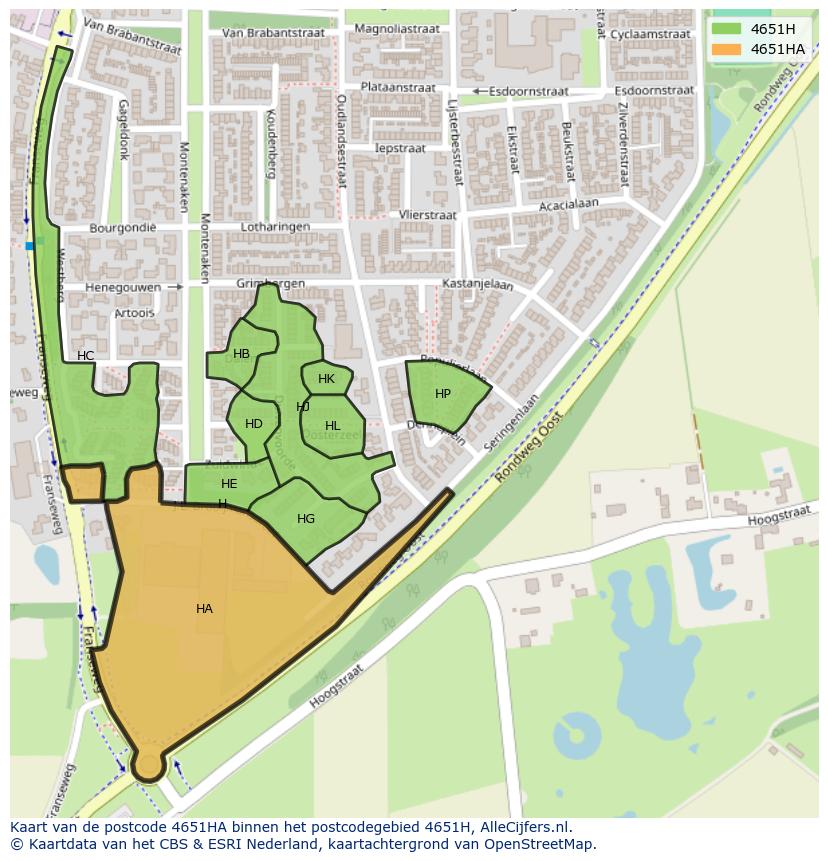 Afbeelding van het postcodegebied 4651 HA op de kaart.