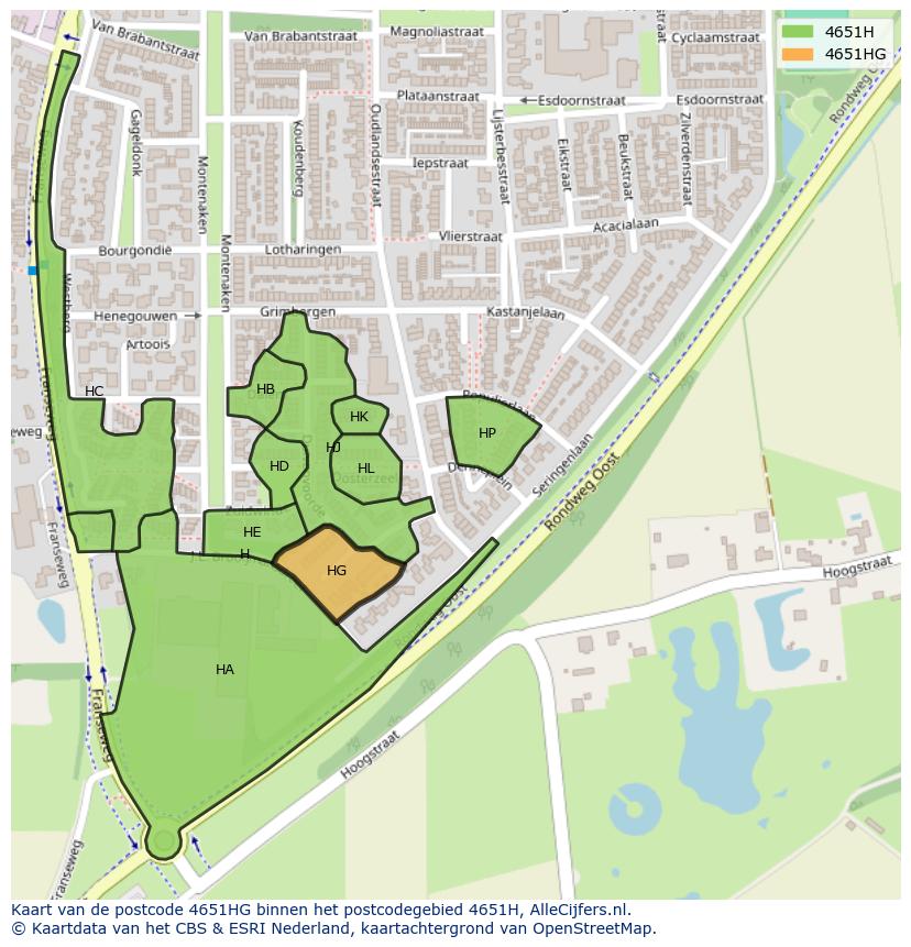 Afbeelding van het postcodegebied 4651 HG op de kaart.