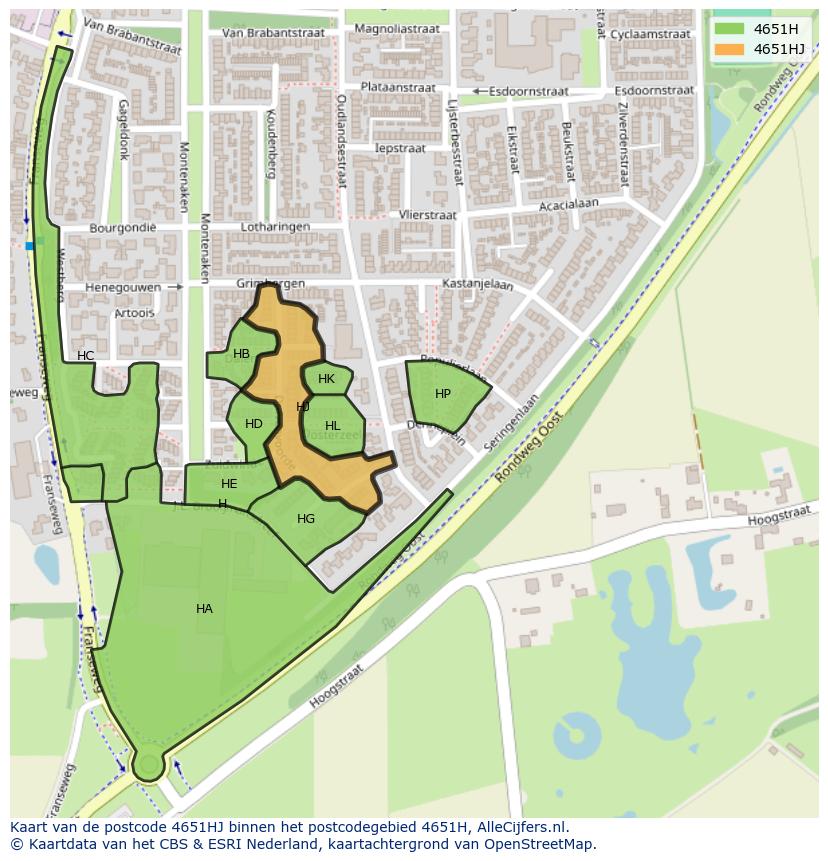 Afbeelding van het postcodegebied 4651 HJ op de kaart.