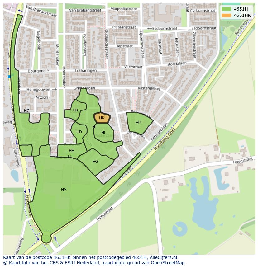 Afbeelding van het postcodegebied 4651 HK op de kaart.