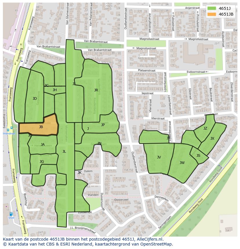 Afbeelding van het postcodegebied 4651 JB op de kaart.