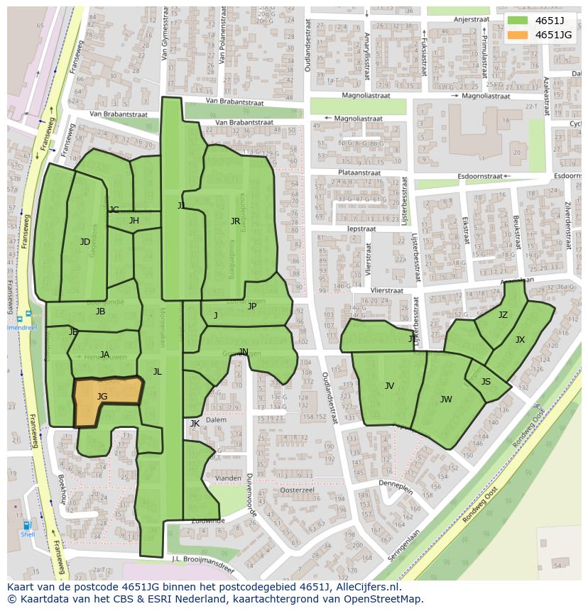 Afbeelding van het postcodegebied 4651 JG op de kaart.