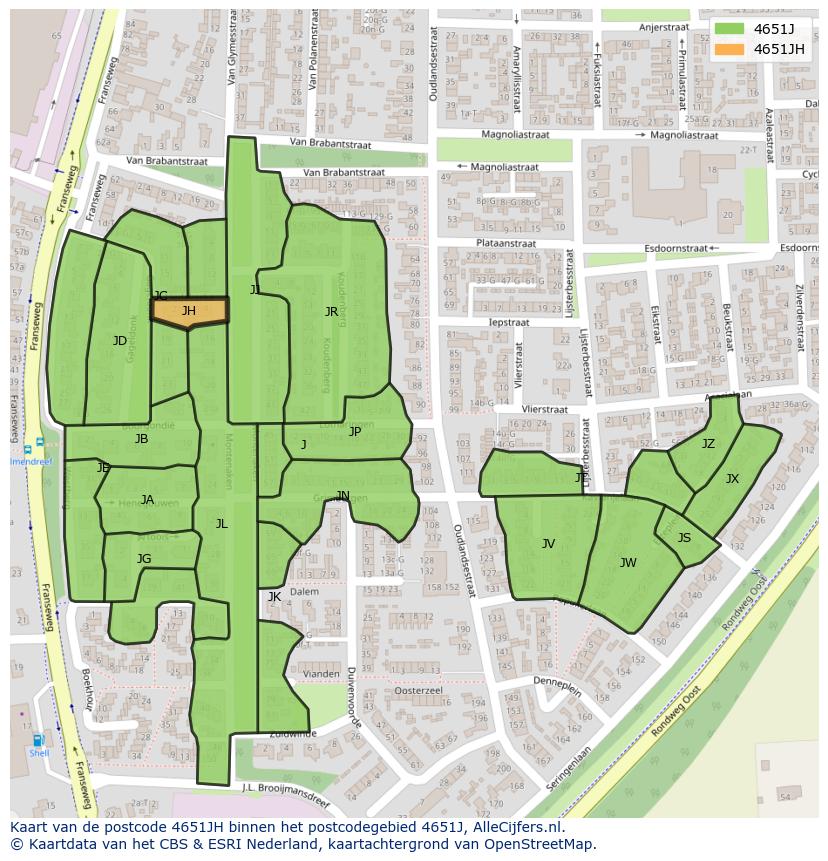 Afbeelding van het postcodegebied 4651 JH op de kaart.