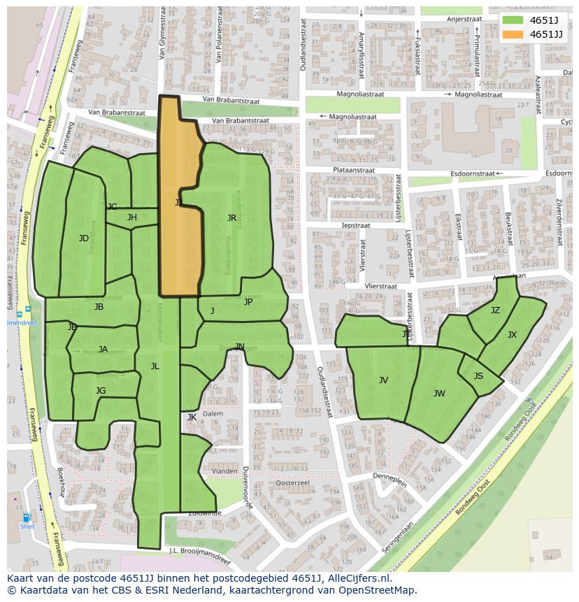 Afbeelding van het postcodegebied 4651 JJ op de kaart.