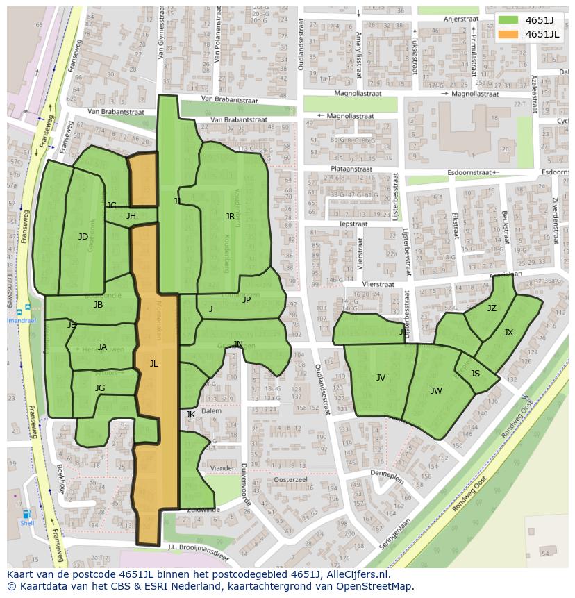 Afbeelding van het postcodegebied 4651 JL op de kaart.