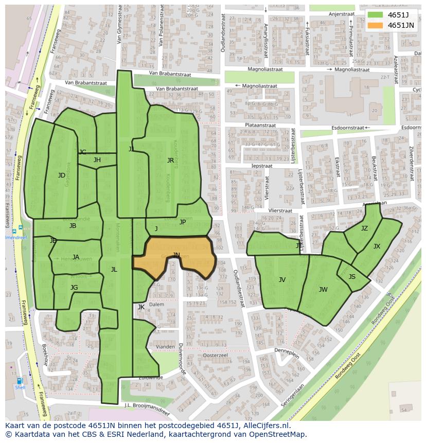 Afbeelding van het postcodegebied 4651 JN op de kaart.