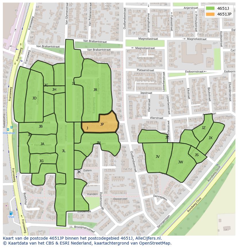 Afbeelding van het postcodegebied 4651 JP op de kaart.