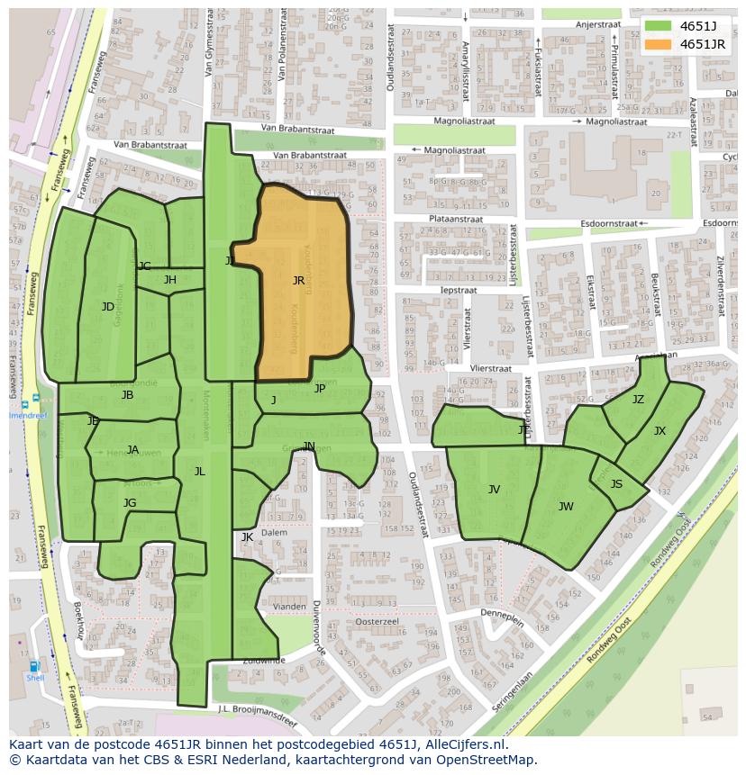 Afbeelding van het postcodegebied 4651 JR op de kaart.