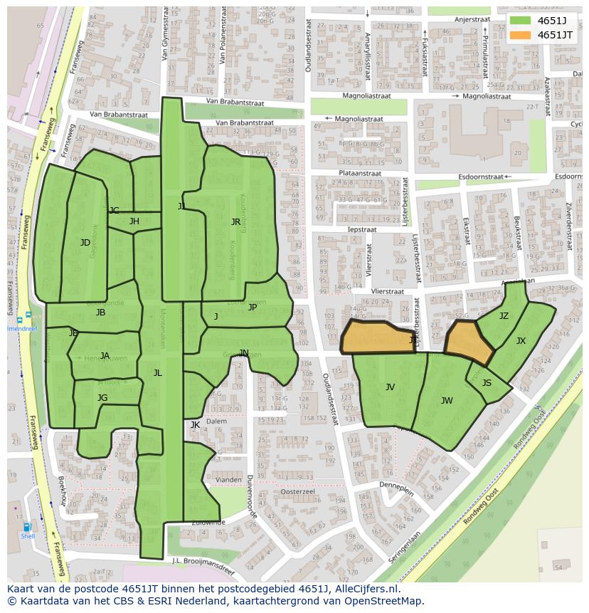 Afbeelding van het postcodegebied 4651 JT op de kaart.