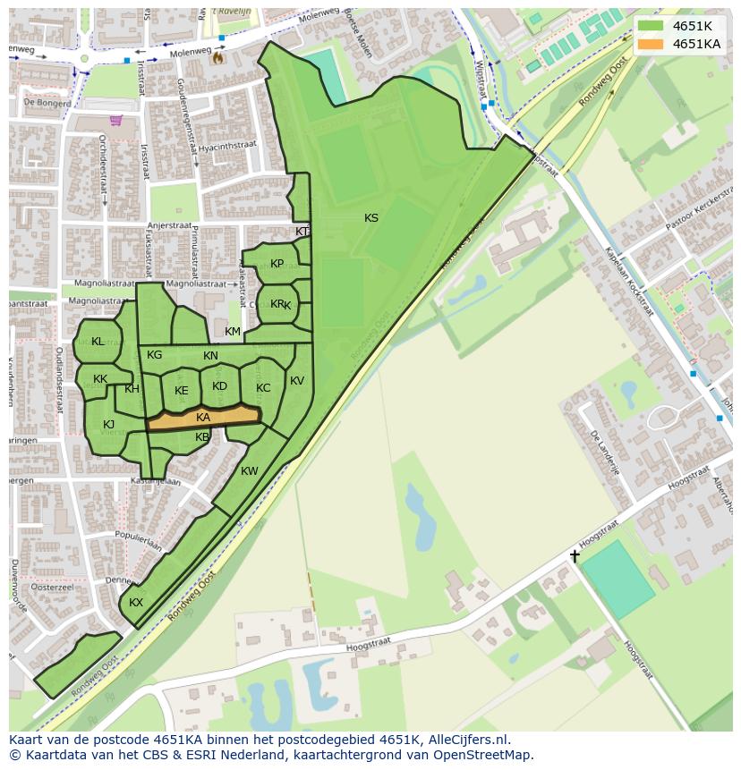 Afbeelding van het postcodegebied 4651 KA op de kaart.