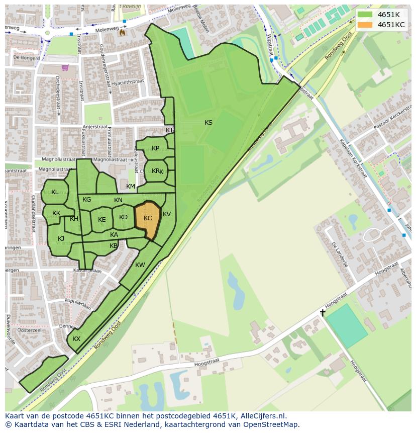 Afbeelding van het postcodegebied 4651 KC op de kaart.