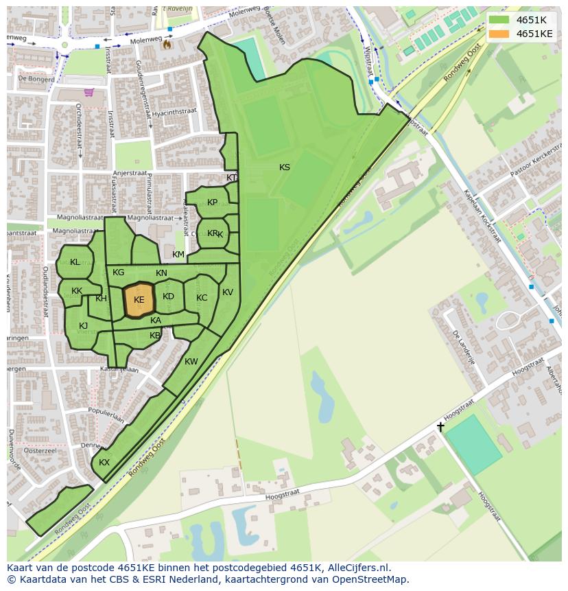 Afbeelding van het postcodegebied 4651 KE op de kaart.