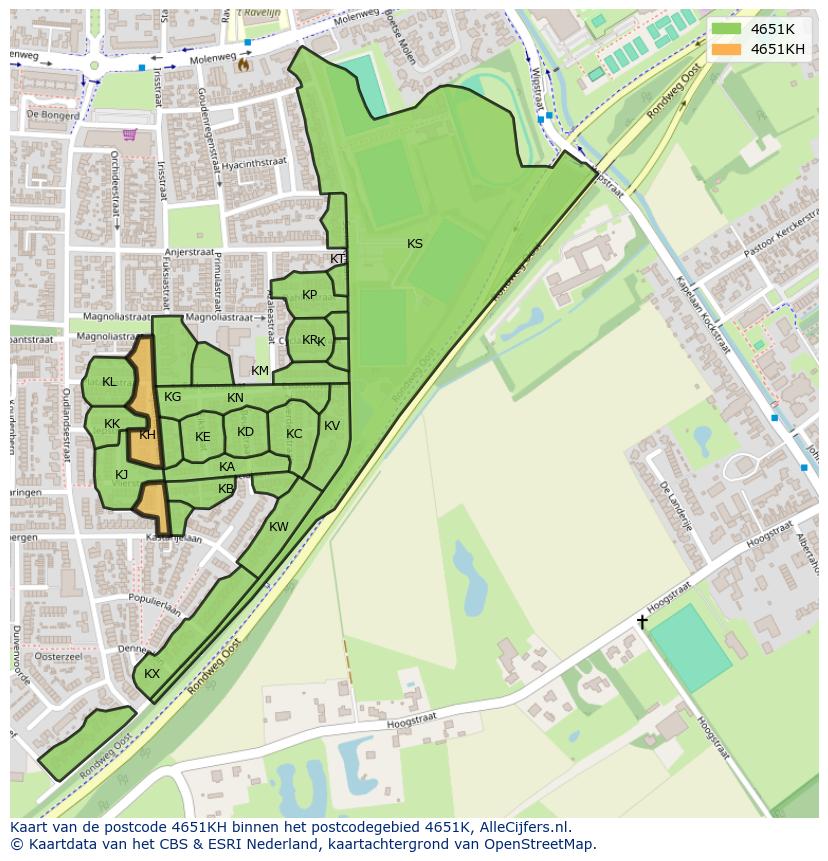 Afbeelding van het postcodegebied 4651 KH op de kaart.