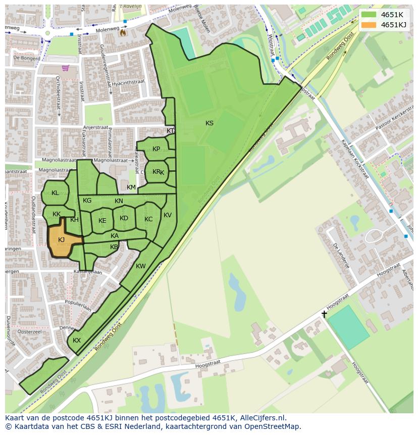 Afbeelding van het postcodegebied 4651 KJ op de kaart.