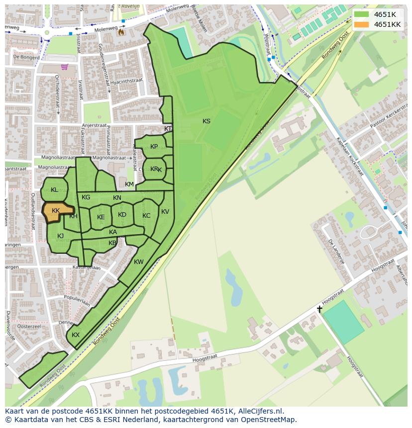 Afbeelding van het postcodegebied 4651 KK op de kaart.