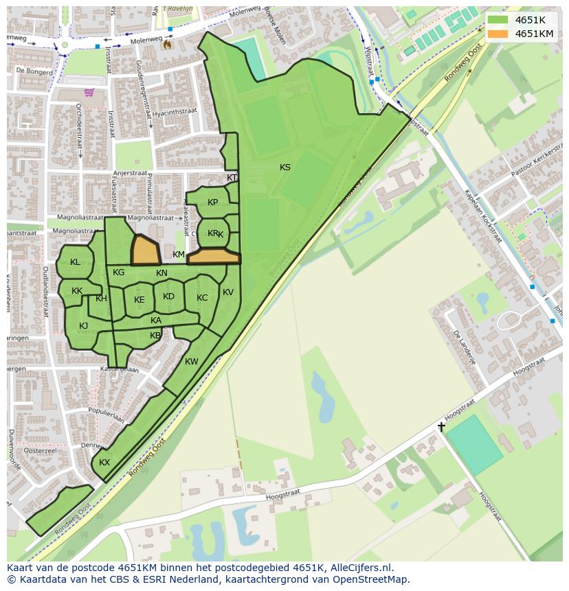 Afbeelding van het postcodegebied 4651 KM op de kaart.