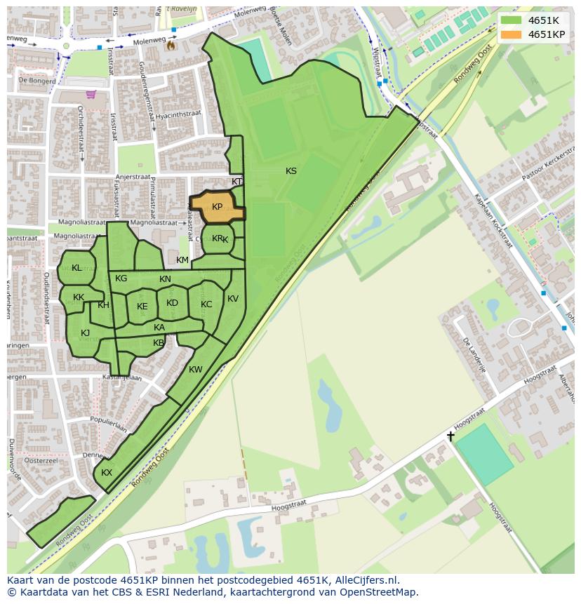 Afbeelding van het postcodegebied 4651 KP op de kaart.